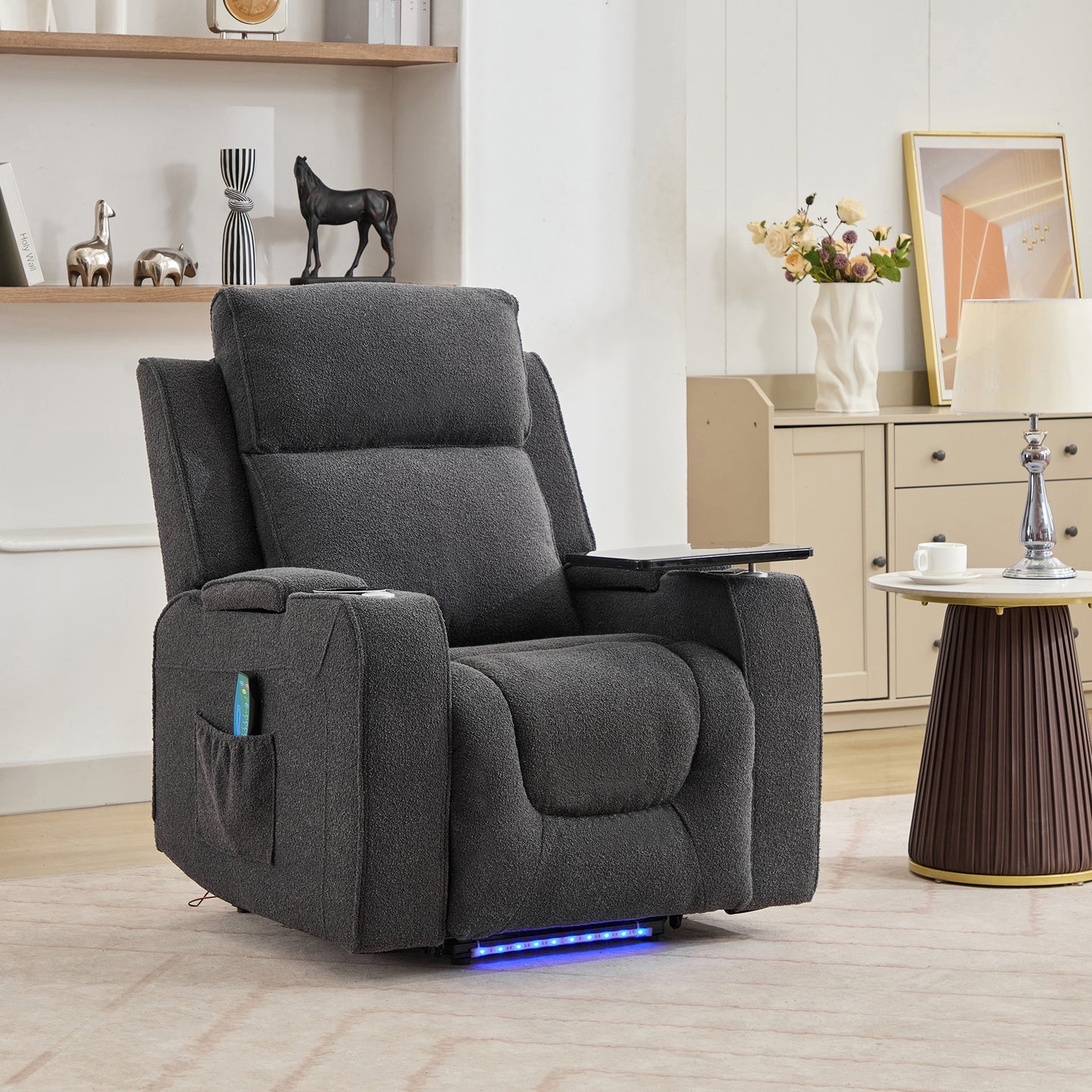 Kimble Electric Riser Recliner with Massage, Heat, Cooling Cup Holder, Storage + Table