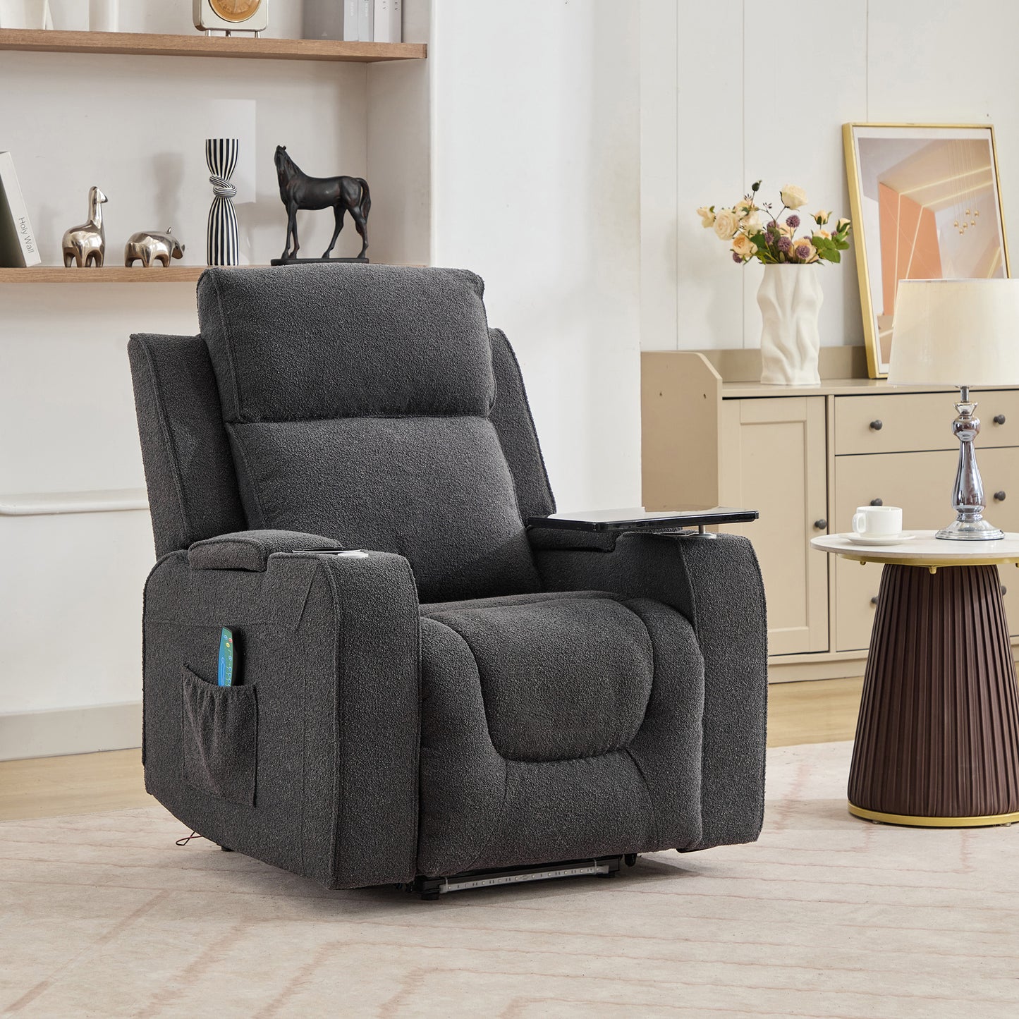 Kimble Electric Riser Recliner with Massage, Heat, Cooling Cup Holder, Storage + Table