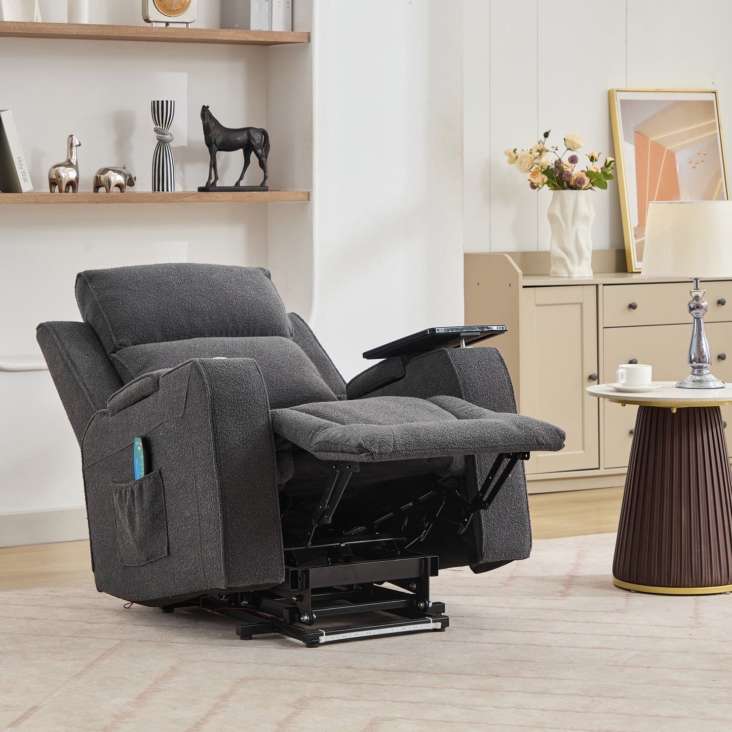 Kimble Electric Riser Recliner with Massage, Heat, Cooling Cup Holder, Storage + Table