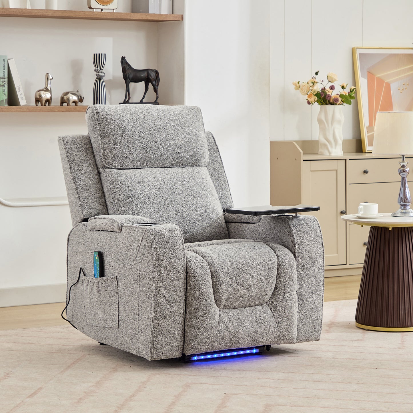 Kimble Electric Riser Recliner with Massage, Heat, Cooling Cup Holder, Storage + Table