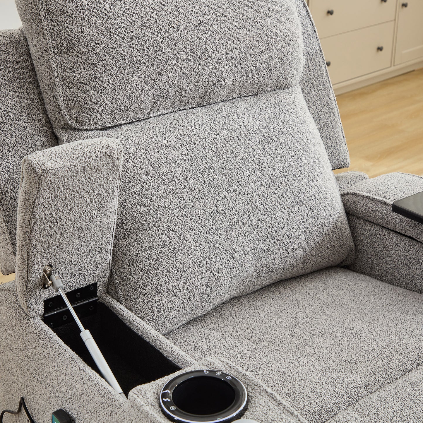 Kimble Electric Riser Recliner with Massage, Heat, Cooling Cup Holder, Storage + Table
