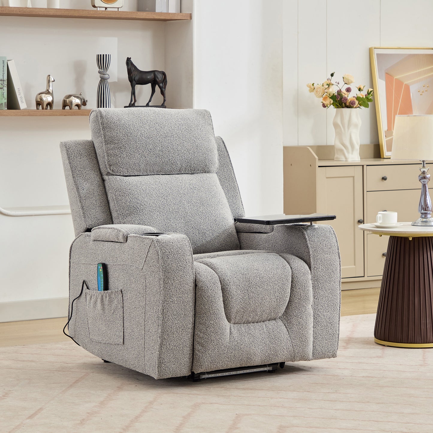 Kimble Electric Riser Recliner with Massage, Heat, Cooling Cup Holder, Storage + Table