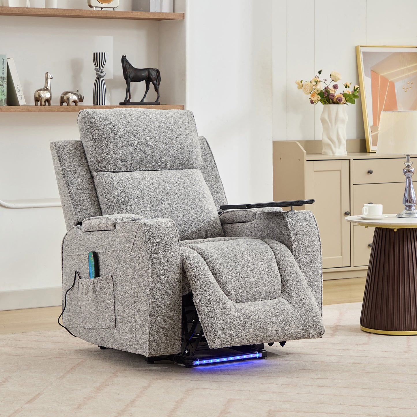 Kimble Electric Riser Recliner with Massage, Heat, Cooling Cup Holder, Storage + Table