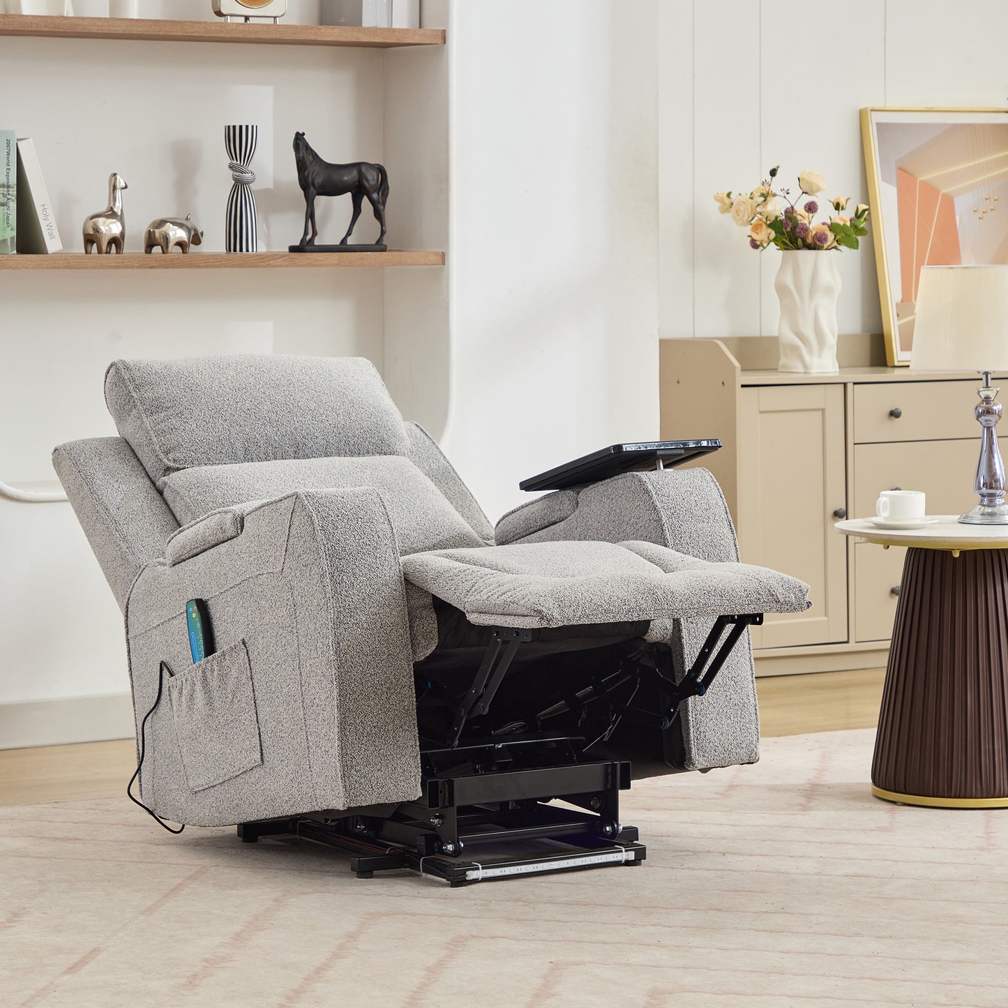Kimble Electric Riser Recliner with Massage, Heat, Cooling Cup Holder, Storage + Table