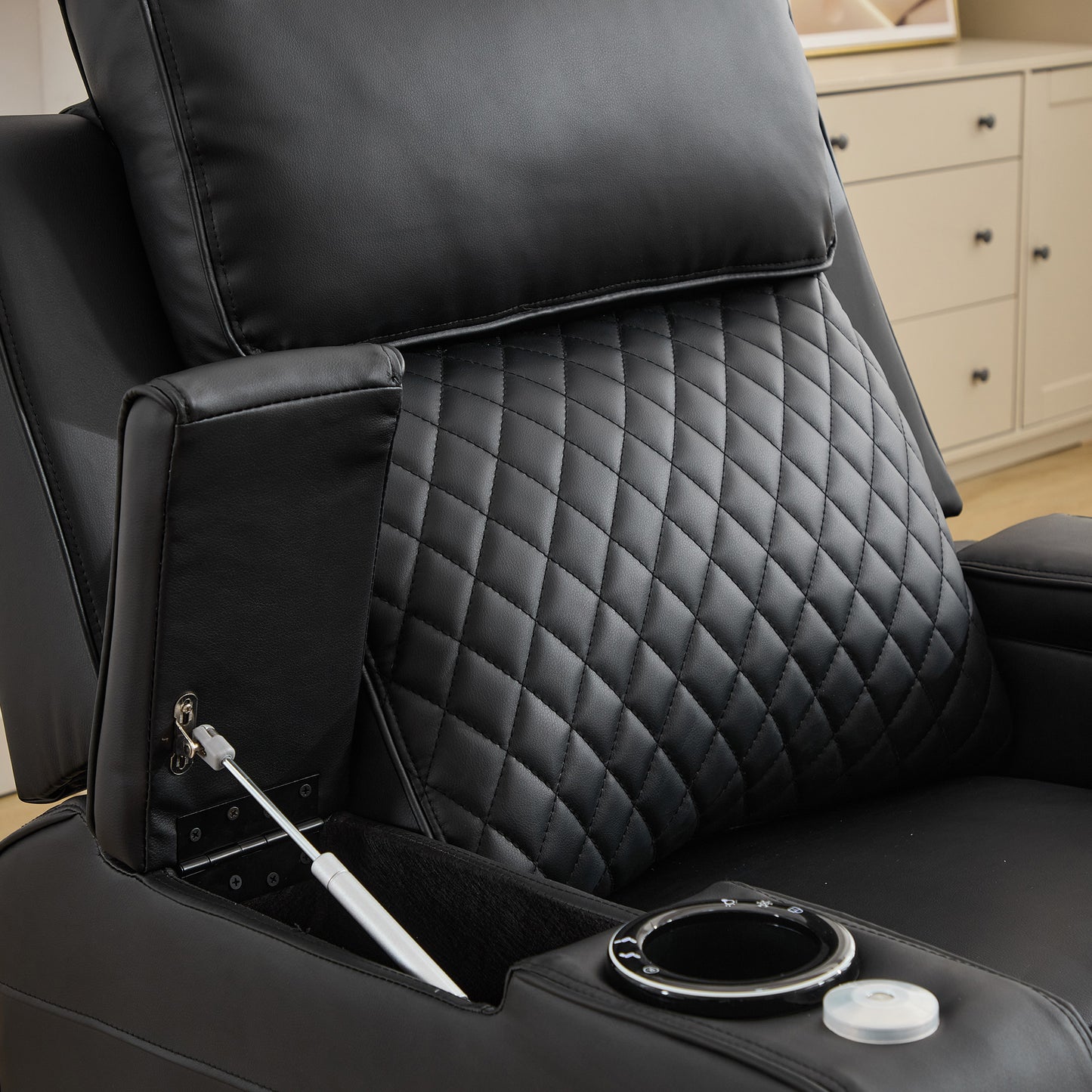 Bancroft Electric Riser Recliner with Massage, Heat, Cooling Cup Holder, Storage + Table