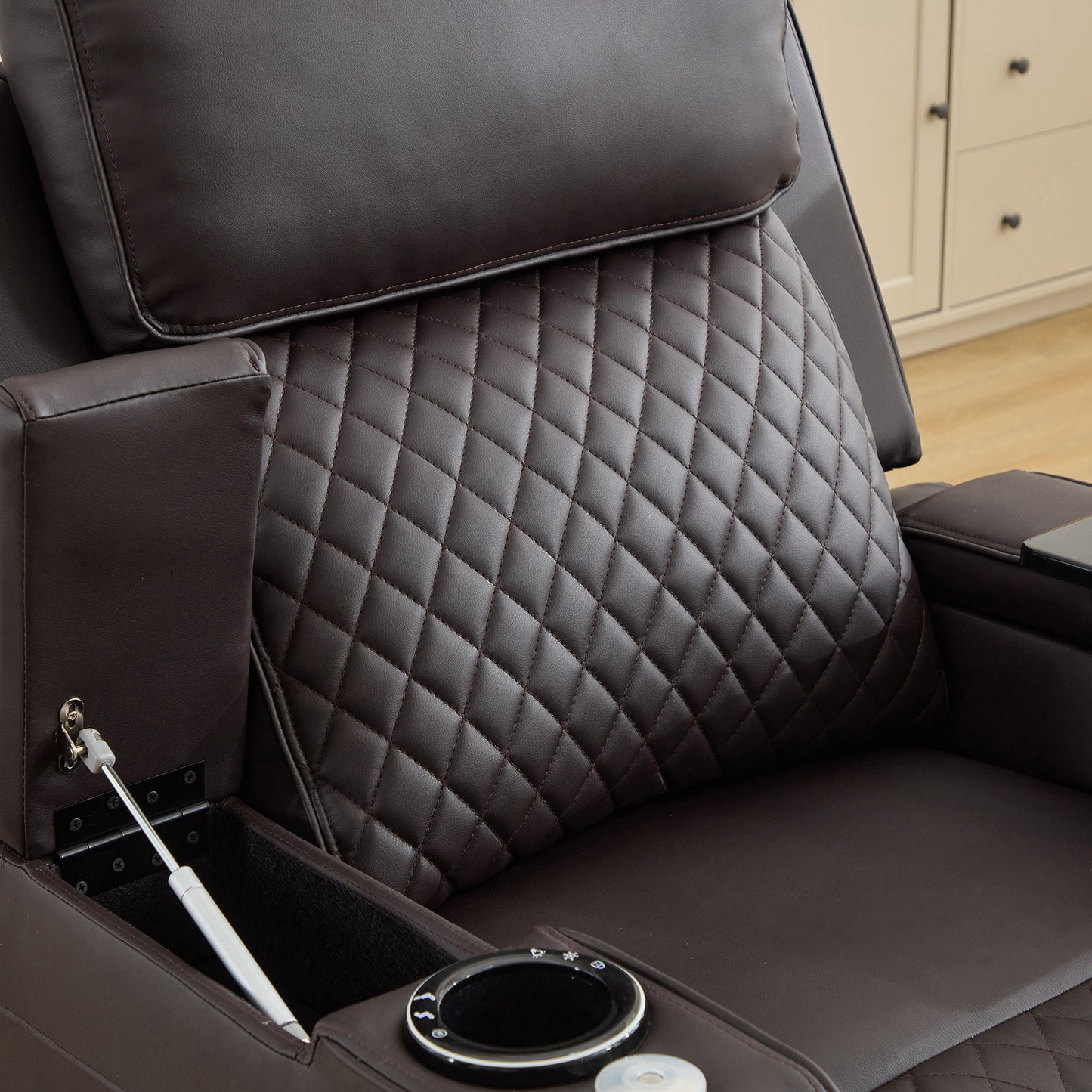 Bancroft Electric Riser Recliner with Massage, Heat, Cooling Cup Holder, Storage + Table