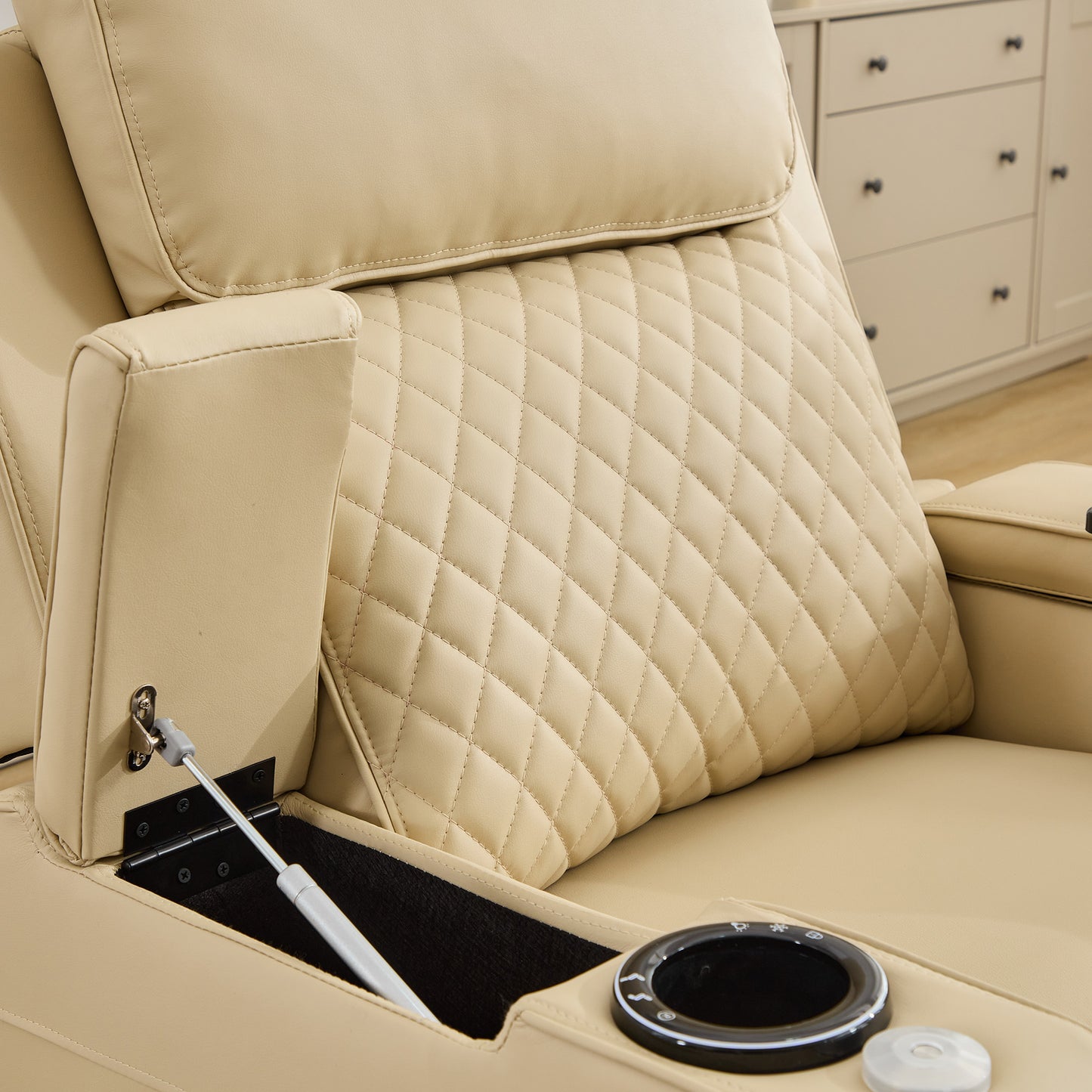 Bancroft Electric Riser Recliner with Massage, Heat, Cooling Cup Holder, Storage + Table